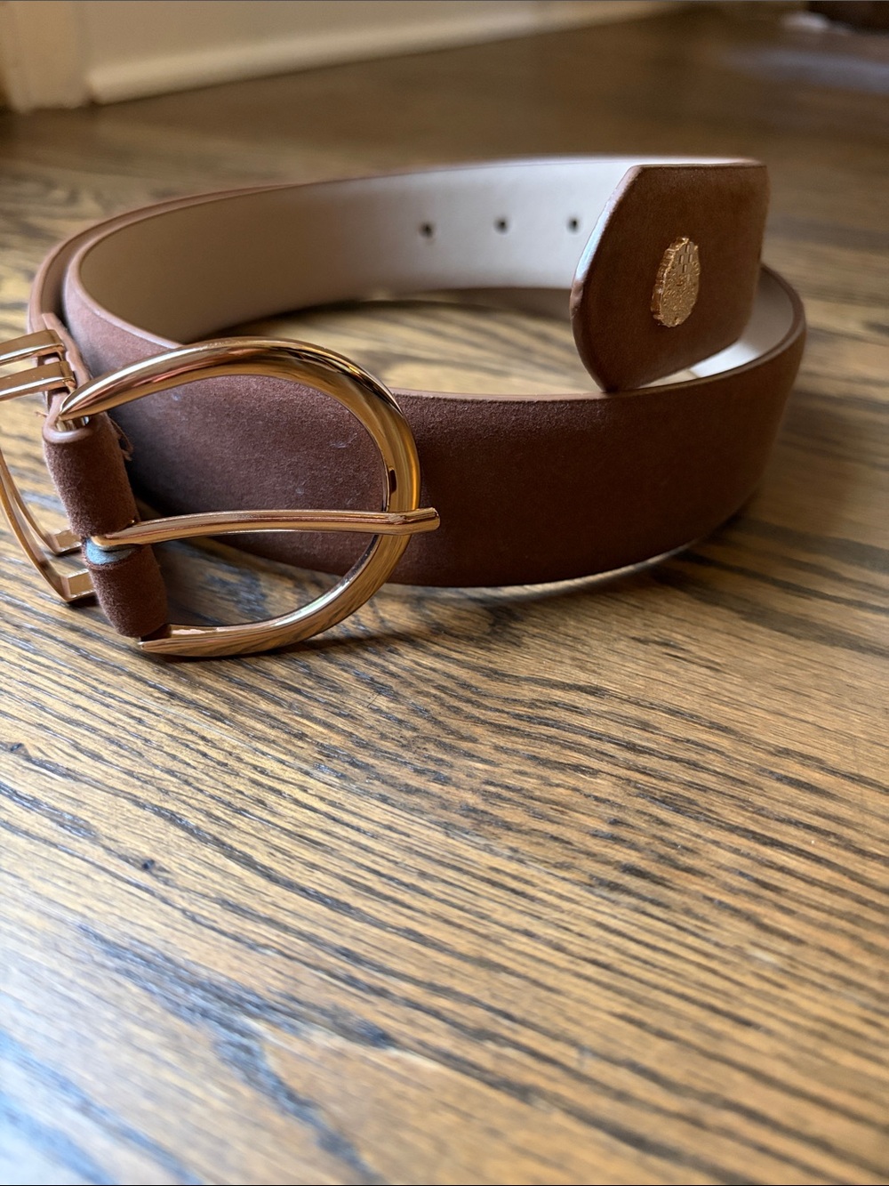 NEW Vince Camuto Brown Faux Suede Belt with Gold Ring Buckle Sz M